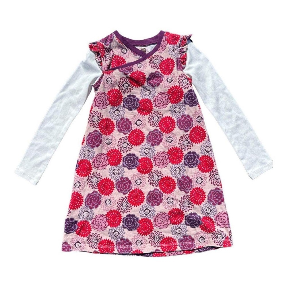 Tea Collection Nara Wrap Neck Floral Dress Girls Size 3 Long Sleeve Cotton